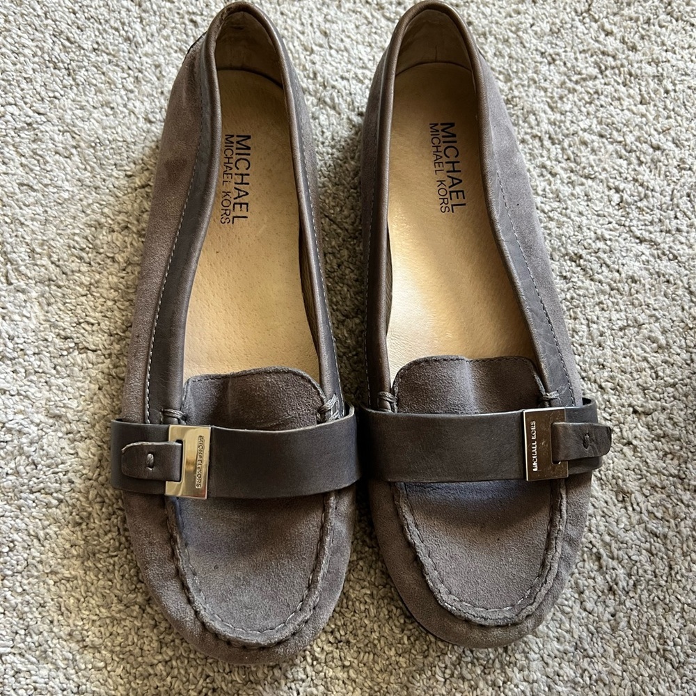 Michael Kors Women's Size 6.5 Gray Suede Buckle Slip On Loafers Shoes Flats
